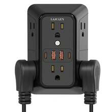 三面式突波保護插座延長器 – 6 個 AC 插孔 + 4 個 USB 接口 (2 個 USB C)，家用、旅行、辦公室牆壁充電電源條 - 查看 2