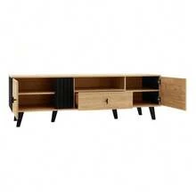 Elegance And Style: 170cm TV Stand In Wood And Black, Low TV Stand With Drawers, Multiple Storage Functions, Unique Appearance. - 自然色 - 查看 6