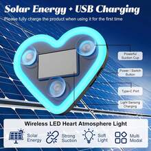心形 LED 裝飾燈，感應式太陽能燈，吸盤式 USB 充電車用氛圍燈，太陽能充電，5 種照明模式。浪漫車內裝飾，車燈，女性車用配件，家居裝飾。適用於開車、騎行、旅行、戶外、露營、萬聖節、聖誕節最佳禮物 - 心形 - 查看 14