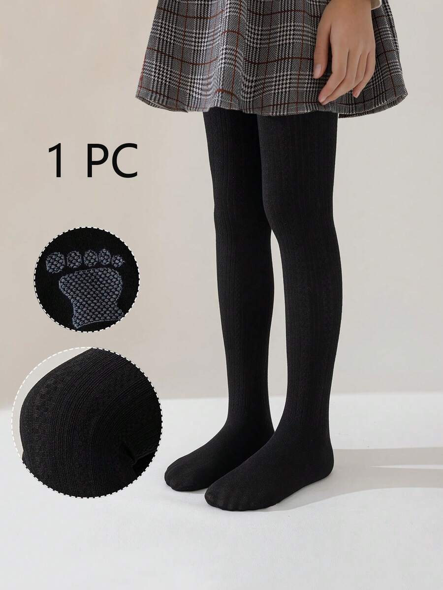 1 件女童/幼儿/儿童垂直条纹紧身裤，黑色纯色连脚连裤袜，条纹紧身裤，学校/公主/可爱风格，无脚裤，春/秋/四季舞蹈紧身裤，适合日常连体裤，时尚，百搭，舞蹈裤，户外紧身裤，返校季，学生，新学期，适合女孩 - 黑色 - 查看 1