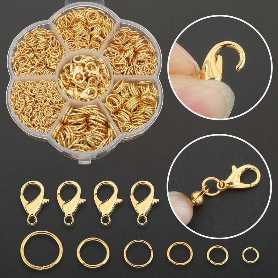 800pcs/Box Includes 12mm Lobster Clasps And Various Sizes Jump Rings, Suitable For Handmade Braided DIY Jewelry Accessories, Jewelry Clasps, Open Jump Rings, Bracelets, Necklaces, Anklets, Bag Charms, Keychains, Beaded Connecting Rings, Jewelry Making Materials, DIY Jewelry Making Parts - 50 Lobster Clips + 750 Multi-size Jump Rings - View 1