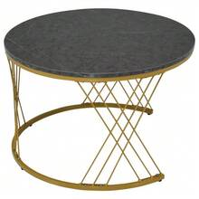 (WF300416AAA) Set Of 2 Modern Nesting Coffee Tables, Marble Veneer, Nesting Style, Round, With Gold Frame. - Grey - View 8