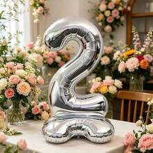 2pcs/1pc 42 Inch Silver Standing Number Foil Balloons, Self-Standing Design Without Support, Suitable For Anniversary, Memorial Day, Birthday Theme Party Atmosphere Decoration, Birthday Photo Props, Room Decor, Indoor Arrangement, Multi-Scenario Celebration Events, Lightweight Foil Material Reusable, Number Style Freely Selectable - 42-inch Standing Digital - View 17