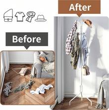 Freestanding Coat Rack, Hat Rack, Jacket Organizer, Metal, 18.3" L X 18.3" W X 71.5" H, White - Brown - View 11
