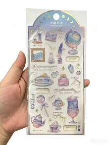 精美镀金水晶环氧树脂3D贴纸（魔法系列），适用于装饰和DIY手工制作 - 3D浮雕防水镀金装饰贴纸，自粘式，适用于手机壳/日记本/计划本/相册，是年轻女孩、日记爱好者和DIY手工达人的理想之选。 - 彩色 - 查看 12