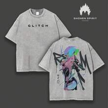 Lightweight Unisex Acid Wash T-Shirt By Lucy X Edgerunners, Runner T-Shirt, Edgerunners, Lucy T-Shirt, Cotton Fabric Top - 深灰色 - 查看 1