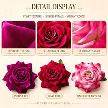 Large Velvet-Textured Artificial Rose Flower Head, DIY Handmade Fake Flower, Hair Accessory Pin Flower, Wedding Decoration Flower - Multicolor - View 3