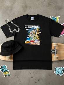 Lässige Herren-T-Shirts mit Stadt- und Oldtimermotiven, perfekt für den Sommer und ein tolles Geschenk für Reisebegeisterte. - Schwarz - Übersicht 3