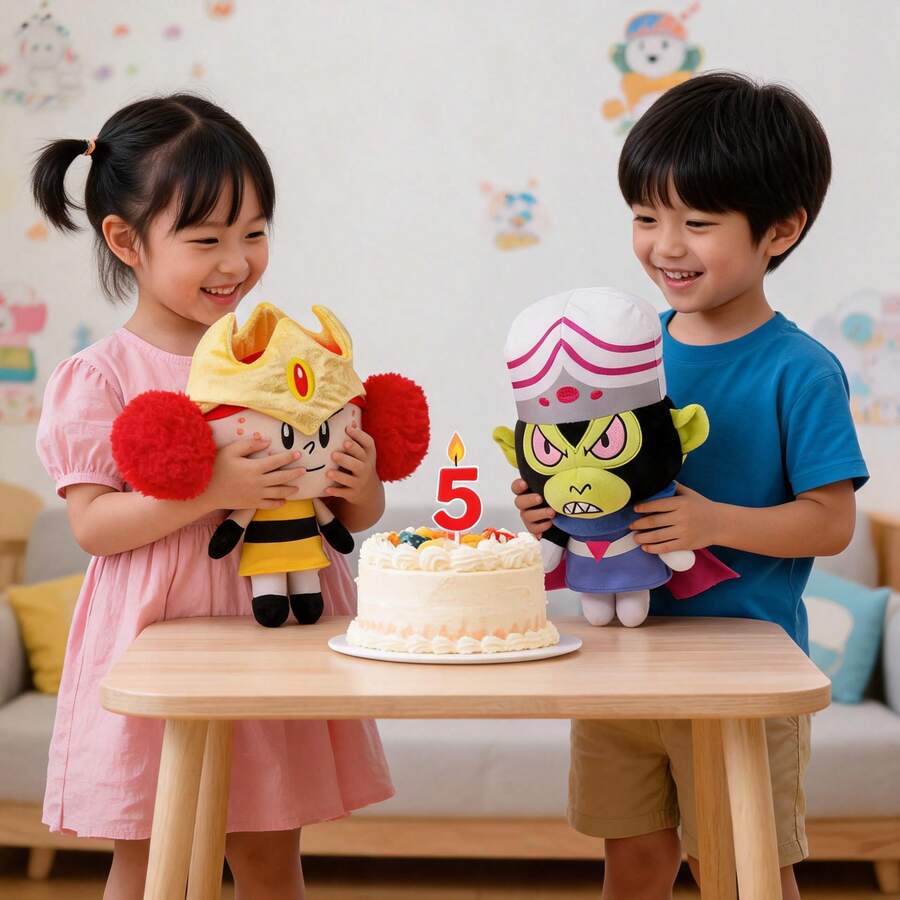 THE POWERPUFF GIRLS 收藏級 25cm 公主 Moebax 與 Mojo 毛絨娃娃,《霹靂女孩》電影反派角色,適合卡通迷女孩的完美生日禮物 - 彩色 - 查看 1
