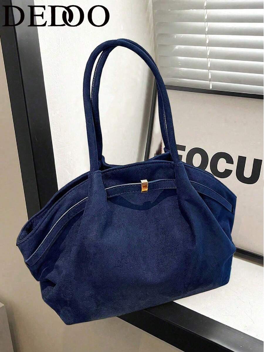 Dedoo 1個仿麂皮托特包，大容量素色女款手提包，成熟優雅風格，復古通勤包