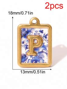 2pcs Stainless Square Letters Letters Pendant 18K Gold Plated Charms For Making DIY Jewelry Accessories Supplies - Pendants - View 26