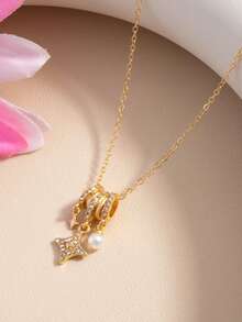 1pc Fashionable Elegant Faux Pearl Star Pendant Necklace, Luxury Design Sense Women's Collarbone Chain, Versatile Style - Multicolor - View 3