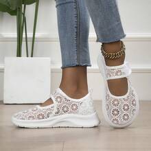 Damen-Sneaker aus weißem Spitzen-Mesh mit Lochmuster, Weite Passform, bequem und atmungsaktiv, vielseitige leichte Freizeitschuhe, weiche Sohle, Low-Top Mesh-Segeltuch-Schuhe, neu für Frühling, Sommer und Herbst - Weiss - Übersicht 2