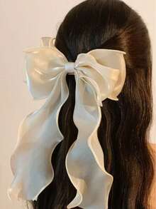 1pc Sweet Pink Princess Tulle Extra Large Bow Wave Ribbon Spring Clip, Elegant Soft Hairpin Hair Accessory For Spring, Claw Clips,Hair Clip,Birthday - Green - View 10