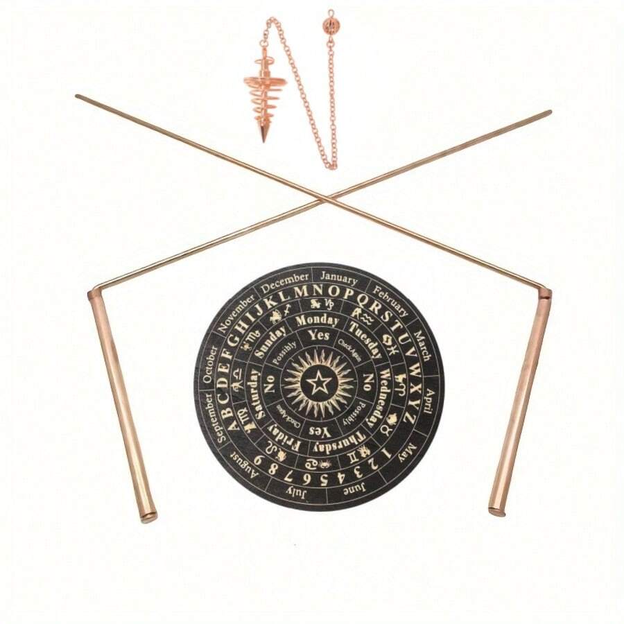Kit de 4 piezas de varillas de cobre para radiestesia - Varillas de adivinación para la búsqueda de fantasmas - Kit de inicio perfecto para principiantes en la brujería - Fondo plano + oro rosa + esfera negra - Ver 1