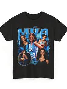 1 Piece Of Men's Retro T-Shirt With "Mya" Group Print, Vintage Casual Style For Music Fans And Streetwear, 180g, 100% Cotton. - 黑色 - 查看 1