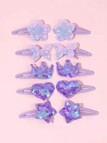 10pcs Purple Glitter Hair Bow For Girls Butterfly Crown Heart Star Flower Hair Clips Sparkly Cute Daliy Vacation Hairpin Teens Hair Accessories - Purple - View 2