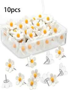 10/20 Stücke blumenförmige weiße Reißzwecken für Korkwand, dekorative Stecknadeln für Fotowand, Akzentwand, Karte, Pinnwand, Büro oder Zuhause, Whiteboard Korkwand Karte Pinnwand Foto, geeignet für die Schulanfangssaison, Schulanfangsgeschenke, Klassenzimmer Dekorationszubehör, Schulanfang - Blumenförmige Reißzwecke - Übersicht 10