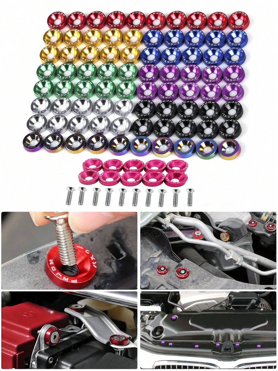 40Pcs M6 Aluminum Plated Decorative Screws & Washers Set - Colorful JDM Bolts For Car, Motorcycle, RV, SUV, Truck Bumper & Engine, Strong Threaded Fasteners, Durable Metal Auto & Motorcycle Parts