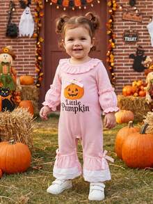 Toddler Girls' Jumpsuit Long Sleeve Crew Neck Pumpkin Ghost Casual Romper Halloween Clothes For Casual Daily And Party - Pink - View 5