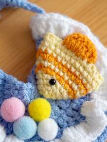 Cute Crochet Cat Bib, Tropical Fish Pattern, Handmade Pet Scarf, Suitable For Dogs And Cats, Soft Knitted Collar, With Pom Pom, Fun Pet Photo Prop, Birthday Party Gift - Multicolor - View 6