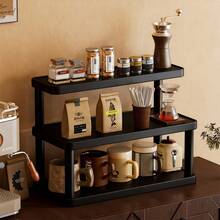 1 pieza Organizador de escritorio de madera sólida negra, estante de almacenamiento de cosméticos vintage de varias capas, estante de almacenamiento multifuncional para el hogar, estante de especias de cocina, soporte para tazas de café, puede sostener lápices labiales, perfumes y tazas de té, estante de exhibición de encimera ahorrador de espacio - Negro - Ver 12