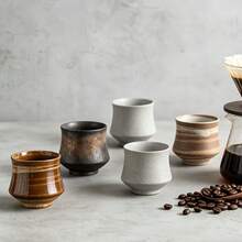 200ml New Ceramic Coffee Cup, Handheld Mug, American Espresso Latte Art Cup, Coarse Ceramic Texture, Comfortable Grip, Heat Resistant, Easy To Clean, Vintage Afternoon Tea Cup, Minimalist Elegant, Hotel Homestay Couple Pair Cup, Home Office Water Cup Tea Cup, Perfect As A Gift - Multicolor - View 3