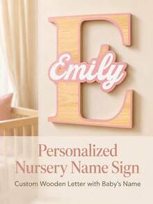 1pc Personalized Wooden Double-Layer Customized Name Decor, Laser Cut Cursive Font Door Wall Plaque, Multiple Colors Available, Suitable For Bedroom, Living Room, Wedding And Housewarming Gift, Valentine's Day Decoration Carving, High Quality Customization, Exclusive Unique Gift - Rainbow Colors - View 1