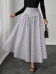 Women's Polka Dot Print Button Design Elegant Skirt - Multicolor - View 6