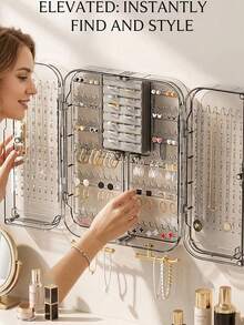 Aesthetic Earring Organizer Case To Guard Chains Clear Jewelry Display Case For College Girls Chic Jewelry Wardrobe Perfect For Dorm Room Vanity Heavy Duty Multi-Layer Hair Tie Rack Display Stand Water-Proof Storage Gifts For Her - Multicolor - View 2