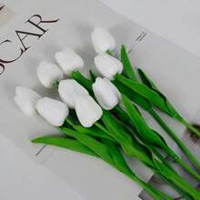 3pcs Artificial Tulip Flowers, Fake Flowers, Nordic Wedding Home Decor, Photography Props, PU Mini Tulips - White - View 2