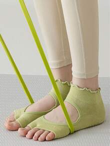1/3/4/6 Pairs Women's Ankle Split Toe Ruffle Non-Slip Pilates Yoga Grip Socks, Ruffle Sweat-Absorbent Breathable Hollow Design, Summer Ballet Socks - Multicolor - View 9