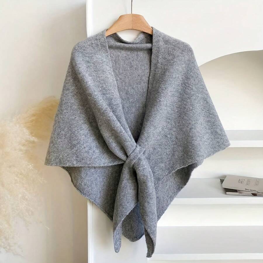 Versatile Triangular Shawl For Women, Western Style, Warm Wool, Autumn Winter, New Outdoor Scarf, Decorative Shawl, Versatile Style - 淺灰色 - 查看 1