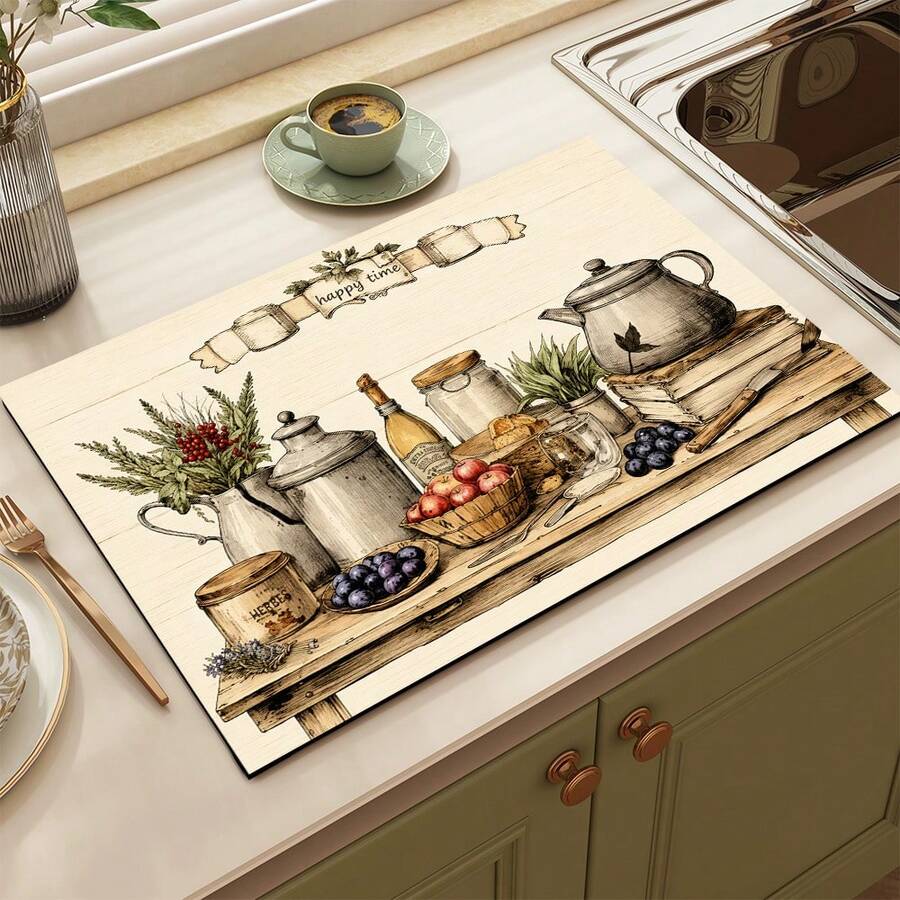1pc Absorbent Drying Mat, Kitchen Decor Coffee Machine Mat, Handmade Coffee Pot Drip Tray, Kitchen Floor Mat, Table Mat, Kitchen Countertop Dish Drying Mat, Breakfast Mat, Heat-Resistant Drip Tray With Non-Slip Backing, Diatomaceous Earth Drip Tray, Stain-Hiding, Super Absorbent Kitchen Drip Tray, Easy-To-Clean Dish Rack Mat, Perfect For Kitchen, Dining Table, Coffee Shop, Bar, Holiday, Party, Home Decor, Holiday Gift - Multicolor - View 1