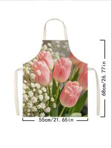 1pc, Tulip And Rose Pattern Polyester Apron, Suitable For Cooking, Baking, And Gardening – Can Also Be Used As Attire For The Kitchen And Dining. - Multicolor - View 11