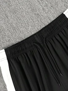 1pc Men's American Vintage Style Side Vertical Stripe Split Hem Wide Leg Loose Fit Straight Leg Sweatpants - Black - View 6