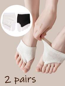 2 Pairs Women's Low-Cut Open Toe Covered Socks, Half Socks, Invisible Socks, High Elasticity Front Palm Anti-Slip Pad, Relieve Friction Pain Between Toes, Suitable For Sandals, High Heels, Mule Shoes - Multicolor - View 1