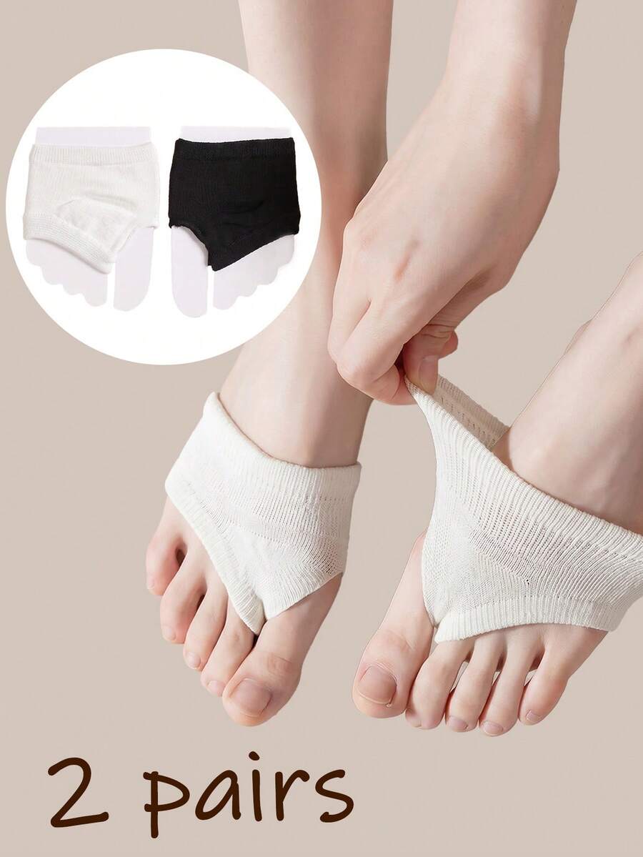 2 Pairs Women's Low-Cut Open Toe Covered Socks, Half Socks, Invisible Socks, High Elasticity Front Palm Anti-Slip Pad, Relieve Friction Pain Between Toes, Suitable For Sandals, High Heels, Mule Shoes - Multicolor - View 1