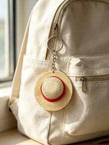 1pc Handmade Straw Hat Anime Design Keychain, Suitable For Women And Men, Cute Straw Hat Keychain, Decorative Pendant For Car Wallet Backpack, Gift For Anime Lovers, Small Straw Hat Keychain Ring Backpack Bag Charm Car Key Decoration Small Gift, Suitable For Birthday, Graduation Season, Back To School Season, School Opening Season Gift For Friends - Multicolor - View 1