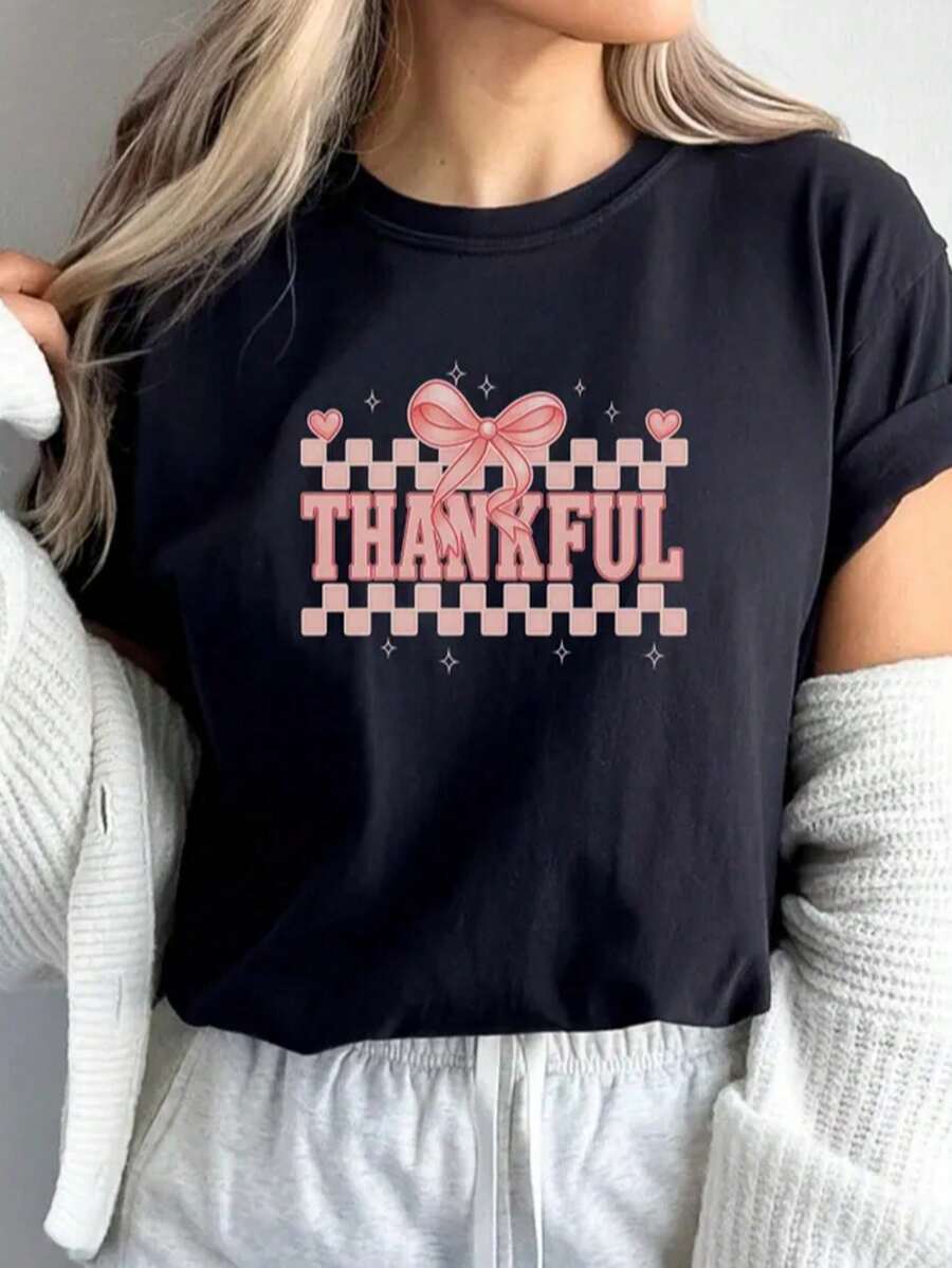 Cute Thank You T-Shirt, Gratitude T-Shirt, Autumn Sweatshirt, Fall Season T-Shirt, Thanksgiving T-Shirt, Warm Seasonal Sweater - Black004 - 查看 1