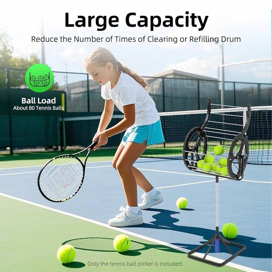 Kangten Tennis Ball Roller, 80-Ball Tennis Ball Hopper Pickleball With Handle, 2-In-1 Height Adjustable Automatic Tennis Collector For Tennis A Nice Gift - Default@OT-zQFLX-5243*1 - View 1