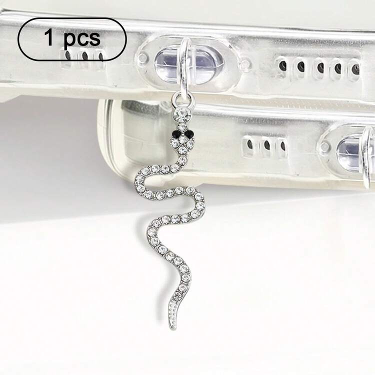Rhinestone Snake Shaped Phone Dust Plug, Anti-Lost Pendant, Luxury Niche Phone Case Decor, Universal For All Models - Multicolor - View 9