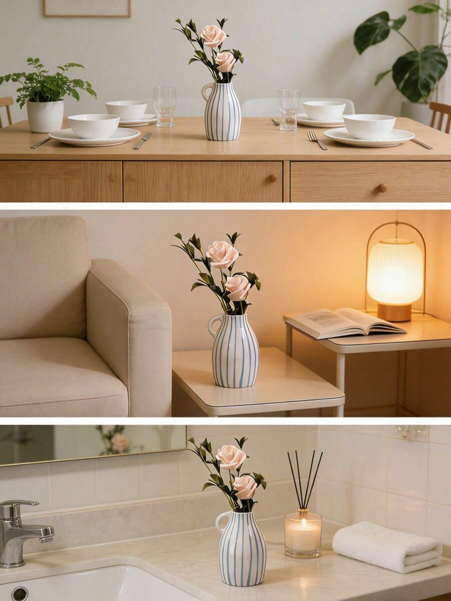 1pc European Luxury Ceramic Universal Vase, Suitable For Home Living Room, Entryway, Model Home, Hotel Tabletop Decor, Artistic Vase, Can Be Used For Flower Arrangement, Minimalist Living Room Exhibition Hall Decoration, Home Decor, Vase, Centerpiece, Tabletop Decoration, Valentine's Day Gift - Multicolor C - View 1