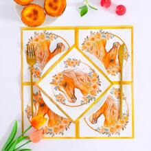 25/50/100pcs Floral Horse Head Pattern Gold Rim Disposable Paper Napkins, Bohemian Style Exquisite Horse Head Floral Party Napkins With Gold Foil Edge Decoration, Suitable For Birthday Party, Equestrian Theme Wedding, Picnic Gathering, Baby Shower, Bridal Shower, Wedding And Afternoon Tea Table Decor - Multicolor - View 4