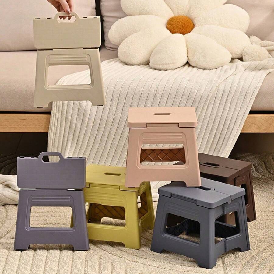 1pc Foldable Stool - Lightweight & Sturdy Plastic Adjustable Step Stool With Non-Slip Base, Suitable For Kitchen, Bathroom, Bedroom, Outdoor, Fishing, Camping, Balcony, Garage, Emergency Guest Seating, Pet Grooming