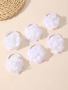 3pcs/6pcs Girls White Flower Hair Tie Set Combination Suitable For Daily Decoration - White - View 8