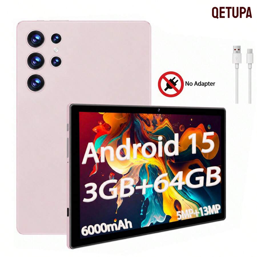 Qetupa 10.1-Inch Z50 Android 14 Tablet PC, 3GB RAM + 64GB ROM, MTK 6755 Octa-Core 1.6GHz Processor, HD (1280x800) IPS Touchscreen, Bluetooth 5.2 & 802.11ac WiFi 5, GPS, 2MP Front Camera & 5MP Rear Camera, 6000mAh Large Battery, (No SIM Card Support). Durable Aluminum Silicate Glass Design, Lightweight And Sturdy, Suitable For Children's Christmas Gifts And Adult Surprises (Adapter Not Included) - Gold - View 1