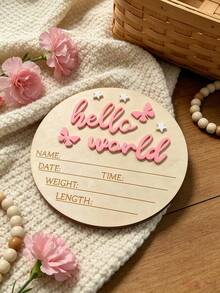 1pc Newborn Photography Props "HELLO WORLD" Baby Birth Announcement Sign, Wooden Baby Name Announcement Plaque, Baby Shower Easter Gifts, Girls/Boys - Multicolor - View 13
