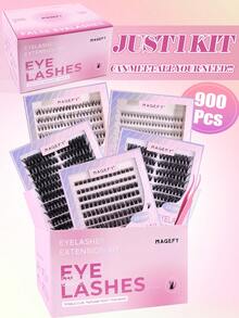MAANGE 400/900片簇狀自然假睫毛，10D/20D/30D/40D/60D，自然蓬鬆，DIY單根假睫毛，10-14mm混長，纖細仿貂毛3D個人假睫毛，日常旅行化妝工具，接睫毛套組，女性禮物 - CC - 查看 5