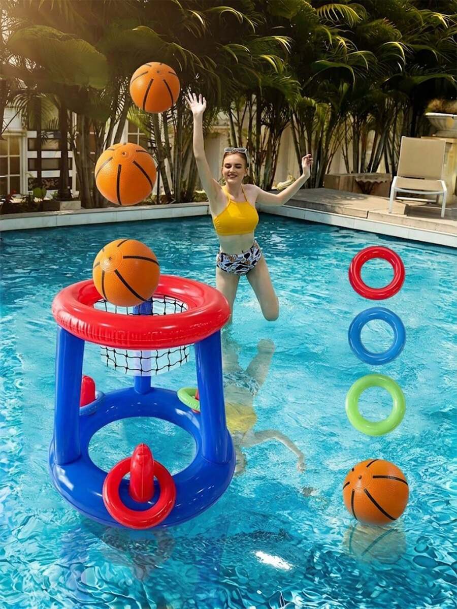 Portable Inflatable Basketball Hoop Set, Suitable For Pool Parties, Inflatable Water Basketball Hoop With Ball, Swimming Pool Accessories, Suitable For Adult Family Entertainment, Outdoor Leisure, Summer Parties, Beach, Lake, Water Games, Beach Essential